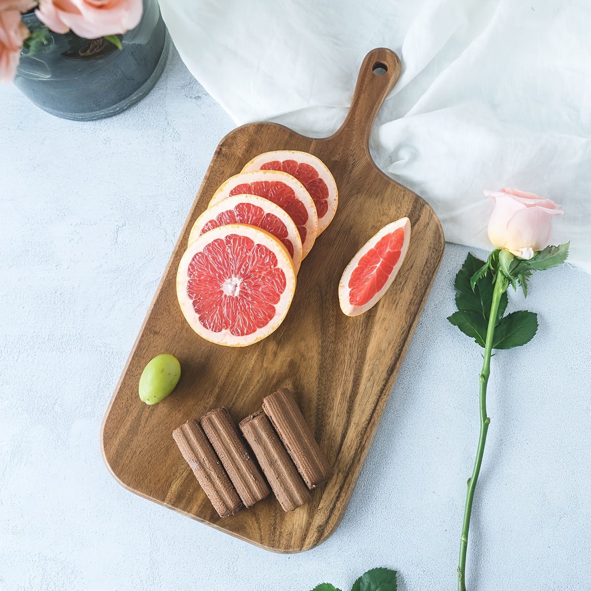 BILL.F Acacia Wood Cutting Board with Handle Small Size Long Wooden  Charcuterie Board Paddle Cheese Board Serving Boards for Kitchen Meat
