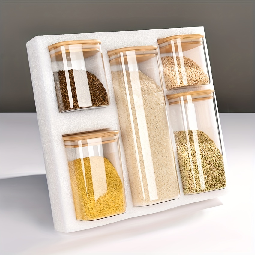 Square Airtight Glass Jars Container With Bamboo Lid For Kitchen Food Snack  Seasoning Pasta Storage Bottle