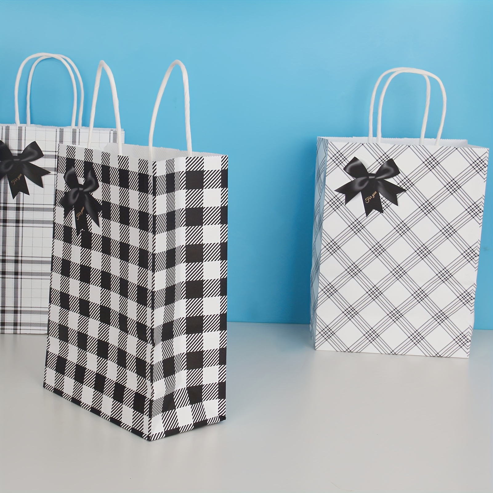 Black & White Plaid Paper Shopping Bags