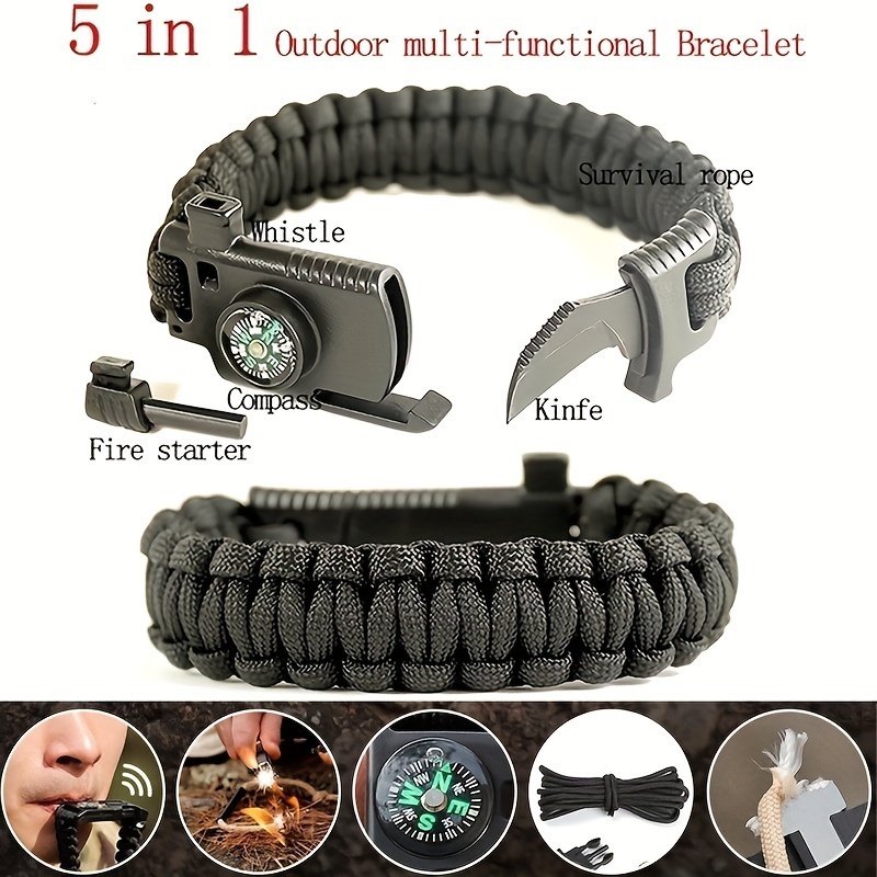 PSYCHE 5in1 Paracord Survival Bracelet With Compass, Small Flint, Paracord  Rope, Wood-Scraper & Whistle - Multifunctional Outdoor Survival Kit For  Unisex Adult : : Sports, Fitness & Outdoors