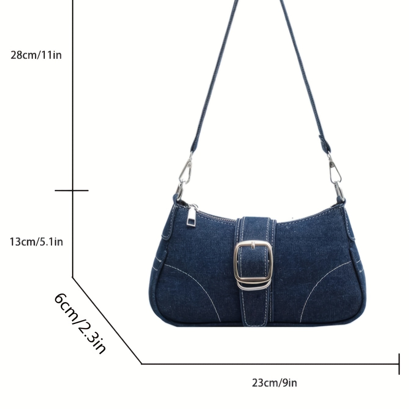Blue Denim Buckle Stitch Detail Shoulder Bag