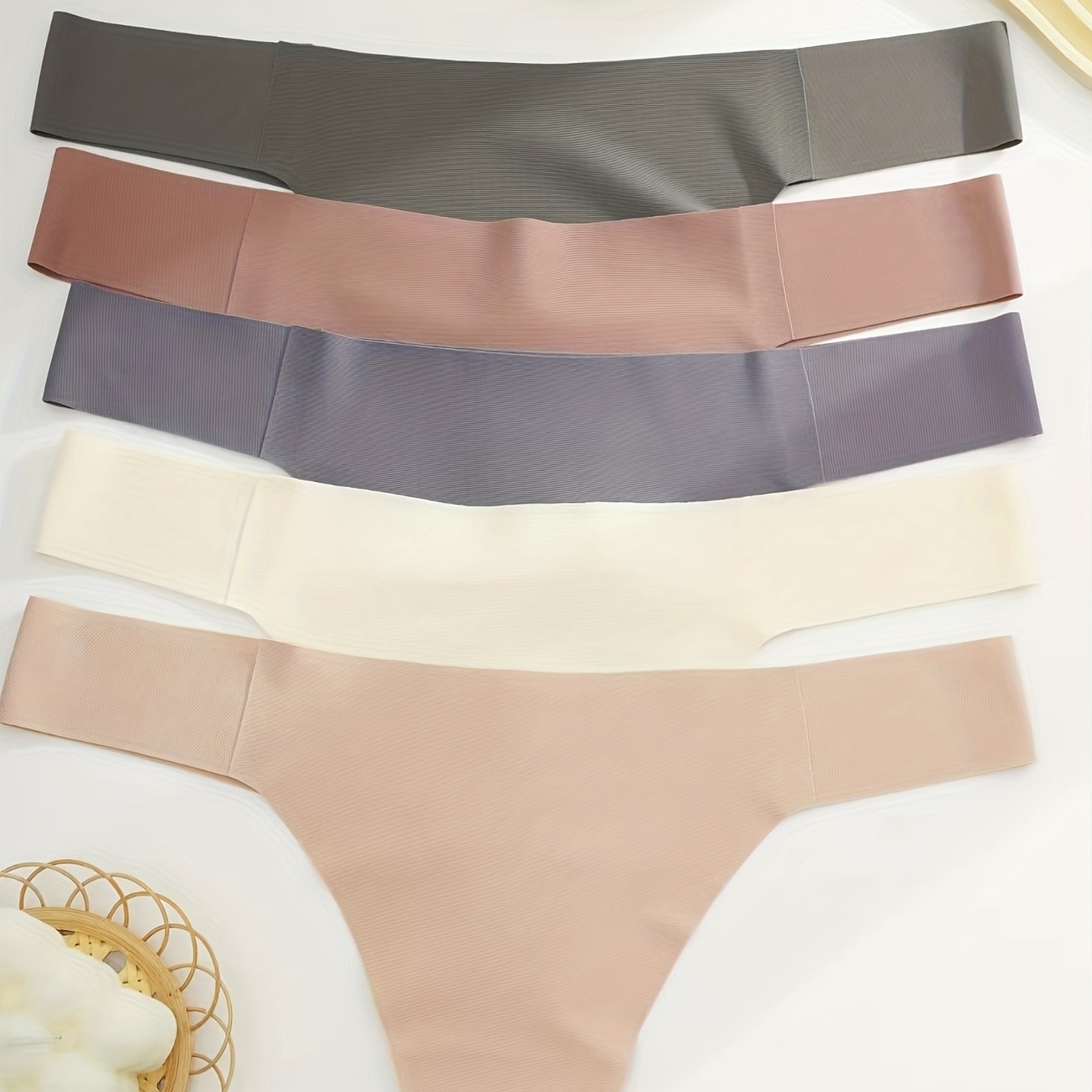

5pcs Seamless Solid Thongs, Comfy & Breathable Stretch Intimates Panties, Women's Lingerie & Underwear