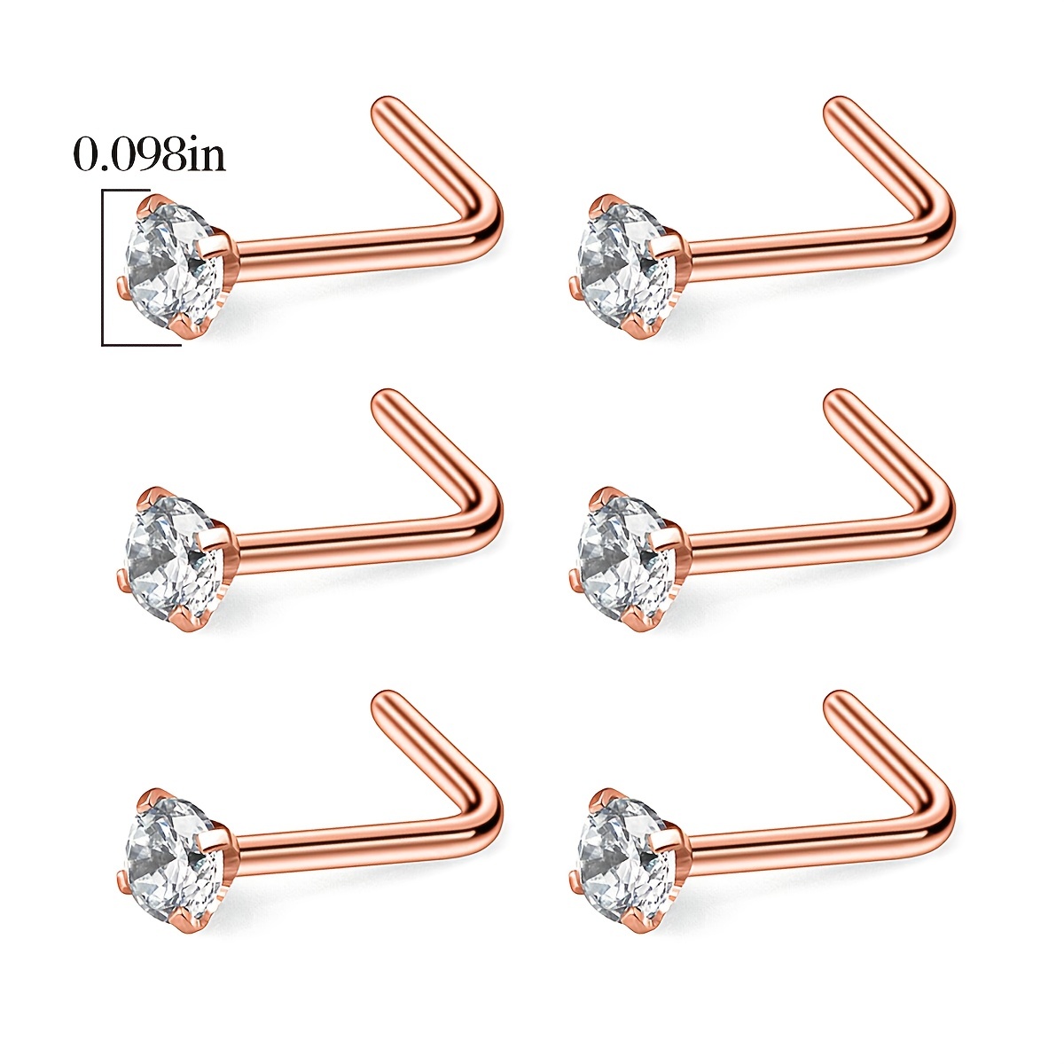 6pcs L Shape Nose Ring Set, Body Piercing Jewelry