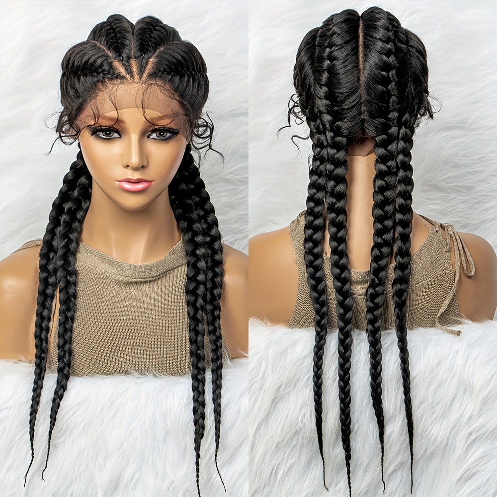Dark Brown Synthetic 13*3 Lace Front Braided Wigs Curly Ends - Temu