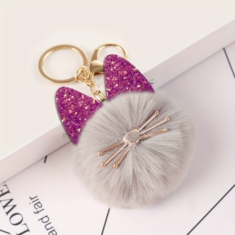 ONNUTO Cute Cat Pompom Key Chain Black