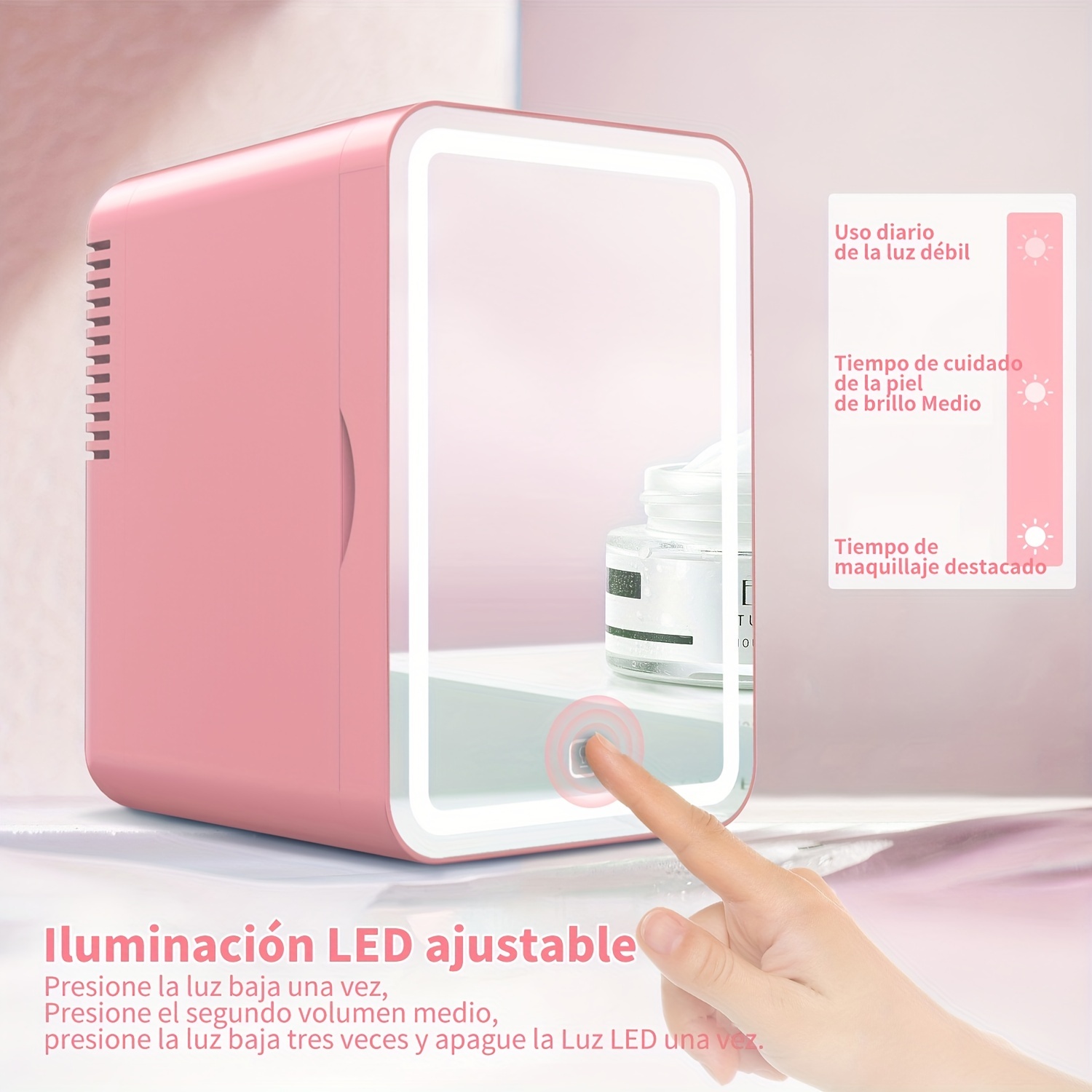 Refrigerador para el cuidado de la piel con espejo y luces, mini  refrigerador para el cuidado de la piel, nevera de belleza AC/DC de 10  litros