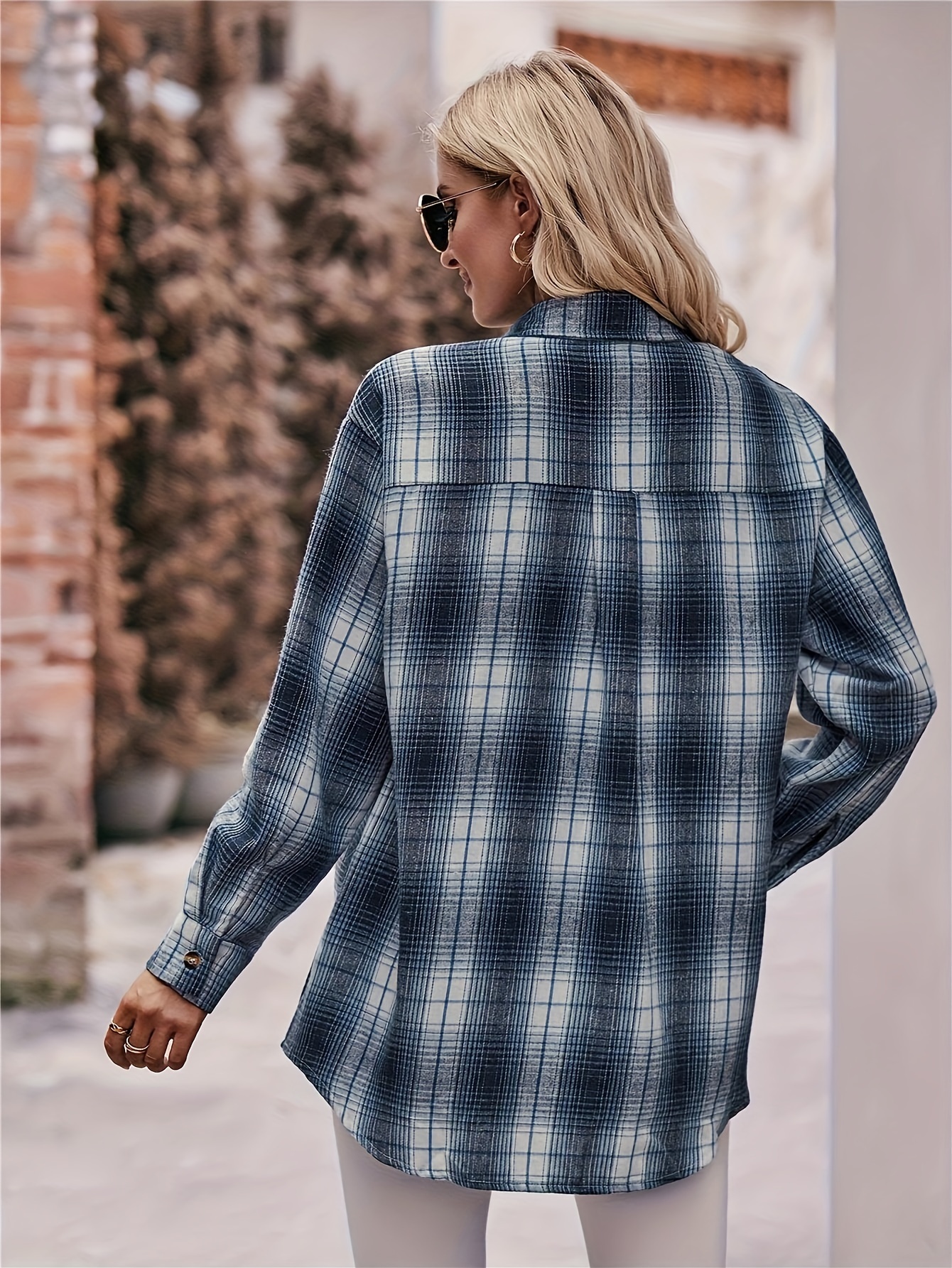 KevaMolly Camicie in flanella scozzese da donna vestibilità ampia fidanzato button down camicia a maniche lunghe casual in flanella camicetta top, Rosa e blu., S