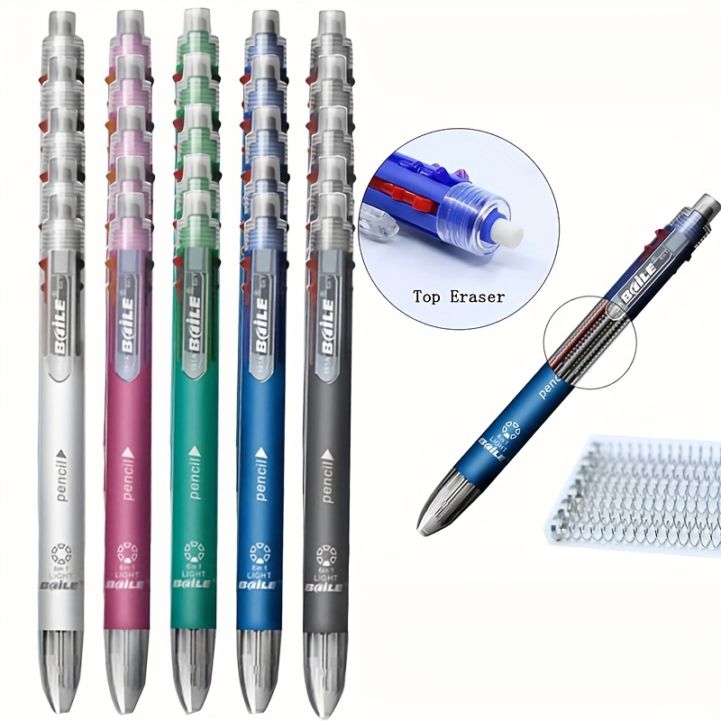Bolígrafos de colores 6 en 1, bolígrafo Multicolor, tinta negra/roja/verde,  papelería multifunción, suministros escolares