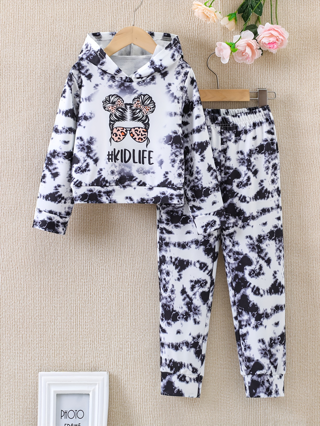 Girls Lightweight Tie Dye Set Kidlife Print Hoodies + Pants - Temu