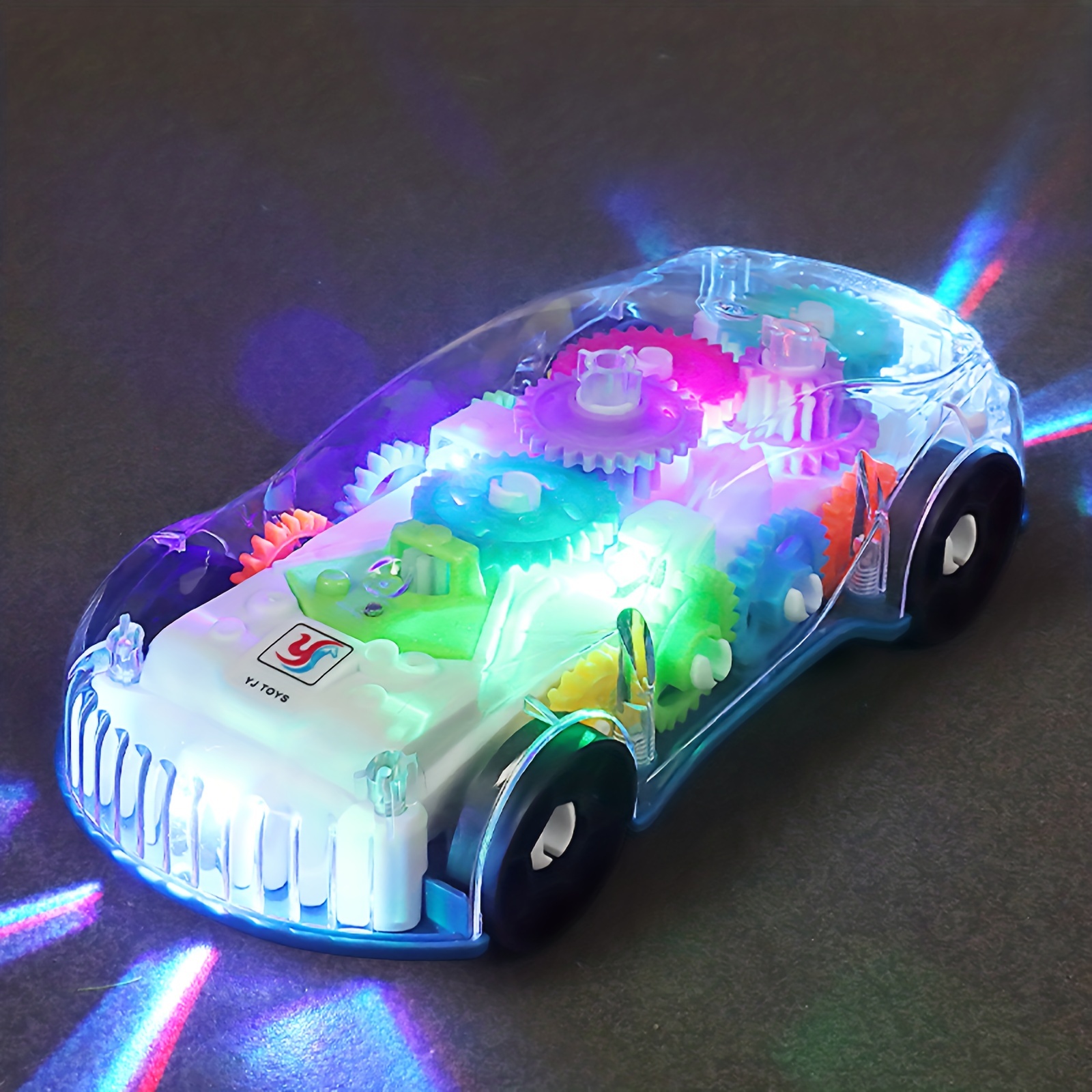 ABK - Coche de juguete transparente, con sistema de engranajes móviles de  colores visibles, luz y sonido, luz eléctrica transparente, luz y sonido