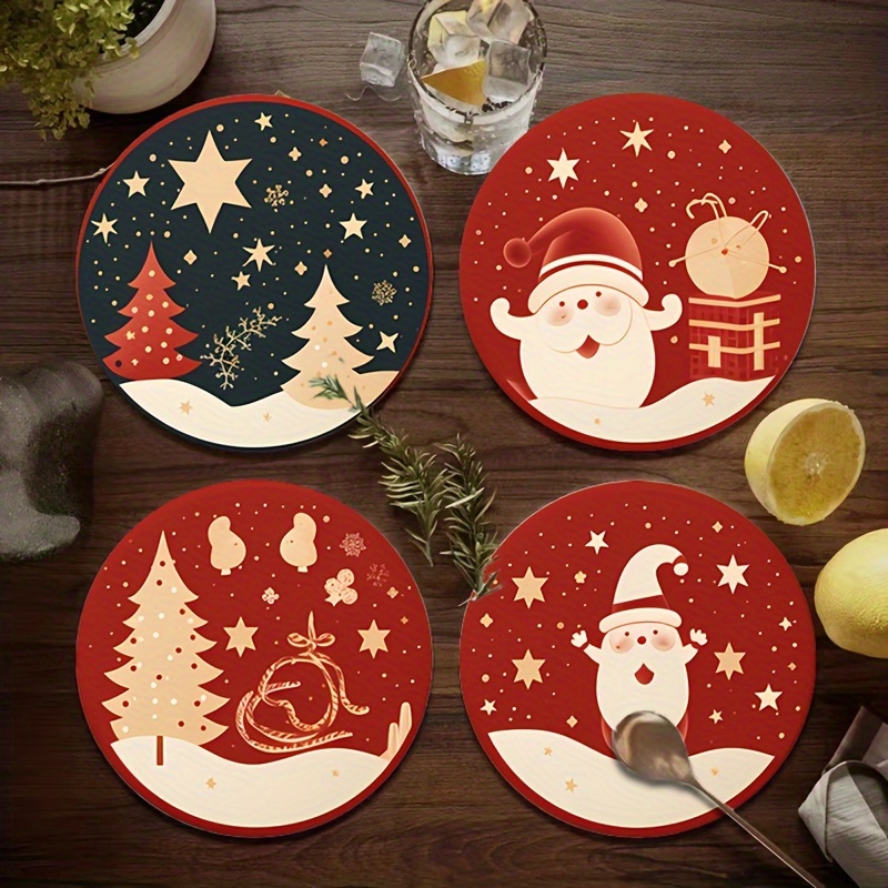 4pcs Christmas Coasters, Cute Style, Pu Leather Material, Non-slip, Heat  Insulation, Can Be Used For Home Atmosphere Decoration, Dining Table,  Kitchen