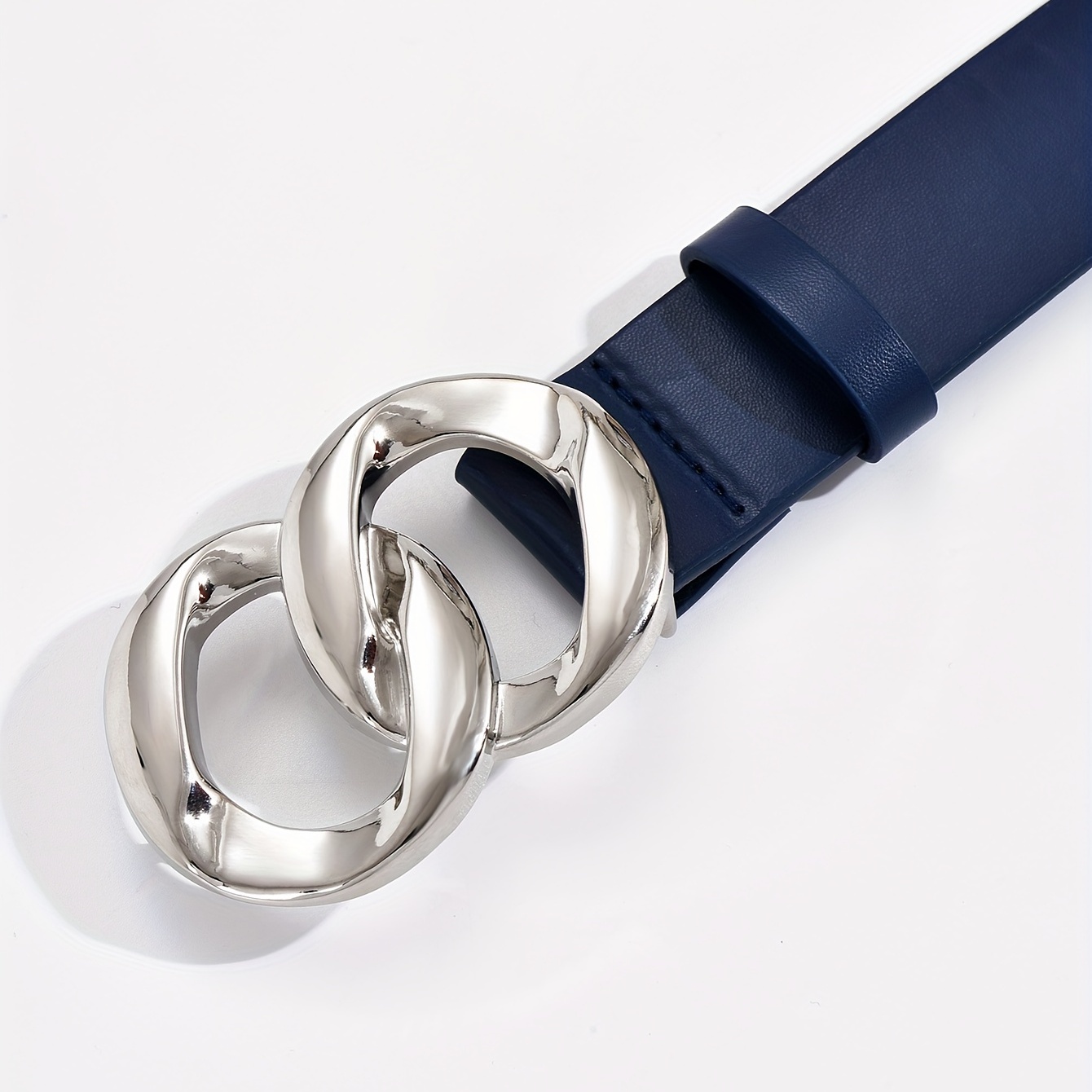 Geometric Double Ring Buckle Belt Stylish Solid PU Leather Belt Girdle
