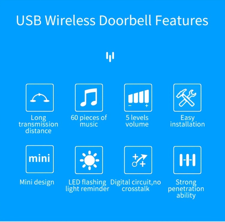 Usb Doorbell, Waterproof Wireless Doorbell Ringtone Kit, With 60 Ringtones,  5 Level Adjustable Volume, 1000 Foot Operation With Sound Led Flashing  Doorbell, Suitable For Home Use (1 Receiver X 1 Button) - Temu