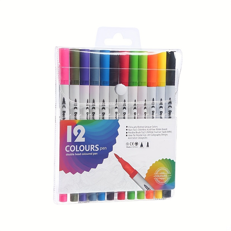 12 Pennarelli Colorati A Doppia Punta Manga Art Brush Pen Set