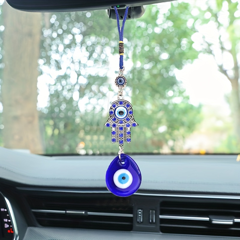 

Fatima Hamsa Glass Keychain Drop Shape Devil's Eye Pendant Keyrings Car Ornament