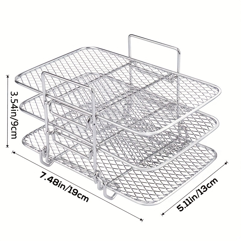 8 Inch Air Fryer Rack Square Three Stackable Racks,Stainless Steel  Multi-Layer Dehydrator Rack,Air