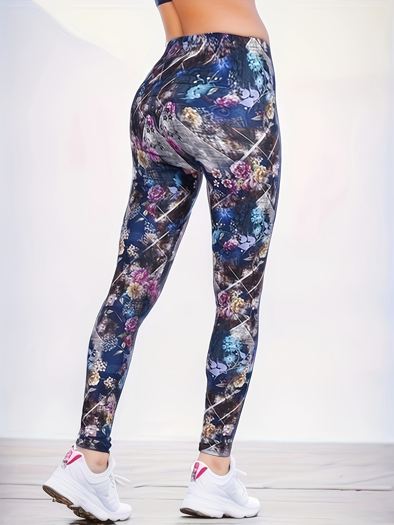 Yoga Pants, Women Summer Colorful Love Print High Waist Soft Workout  Leggings Stretchy Gym Sports Leggins, Starry Sky Flower Print Pants