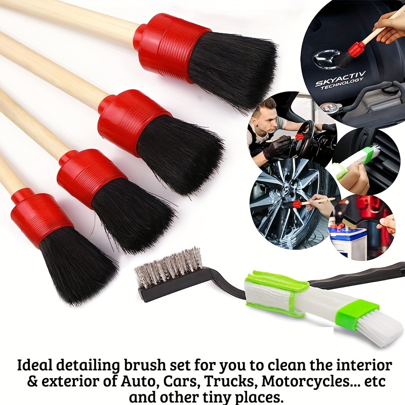Full Car Auto Detailing Cleaning Brushes Soft Hair Car Brush Set For Wheel  Air Vent Car Detail Cleaning Accessories