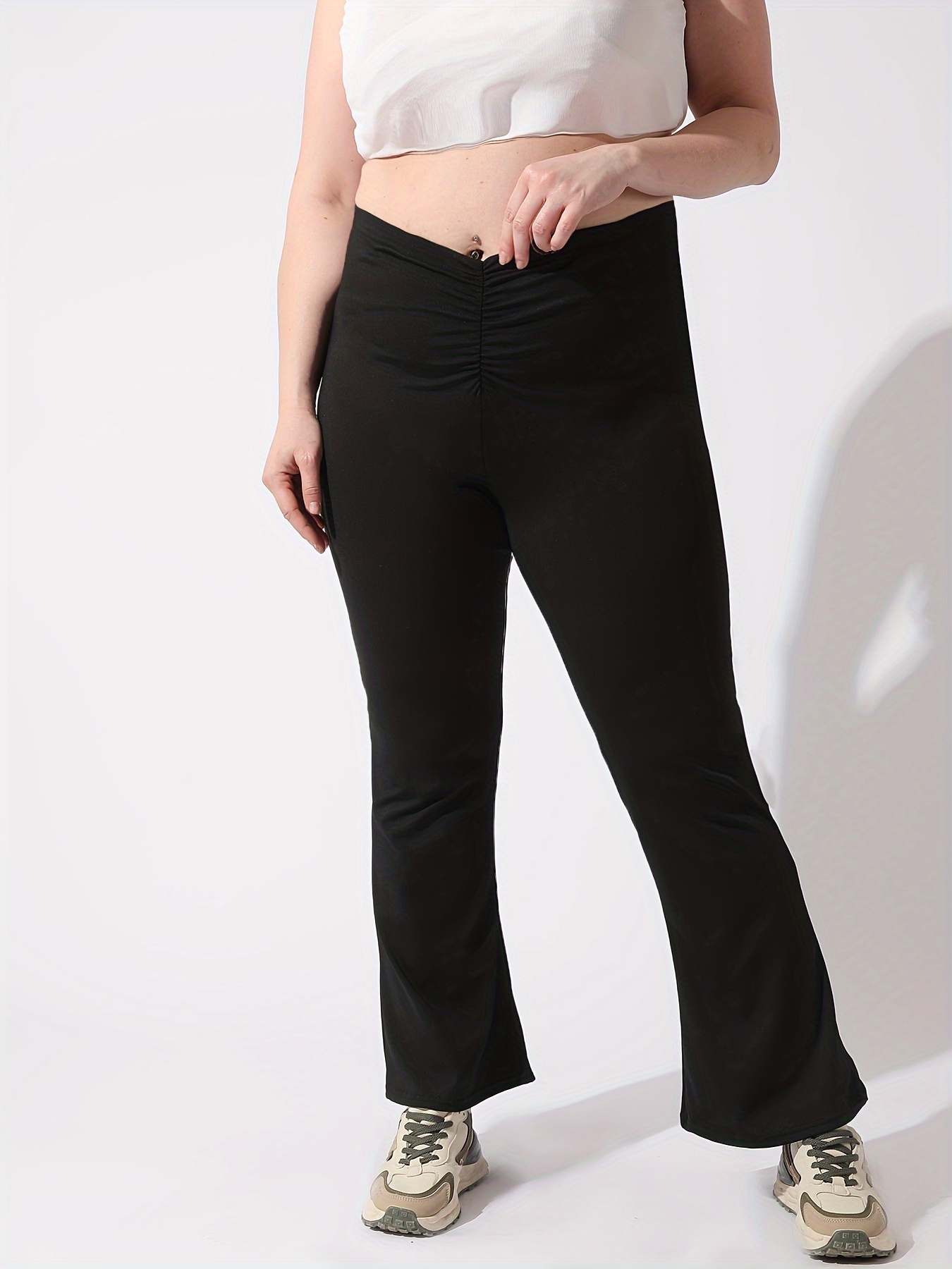 Plus Size Solid Flare Leg Pants, Casual High Waist Pants, Women's