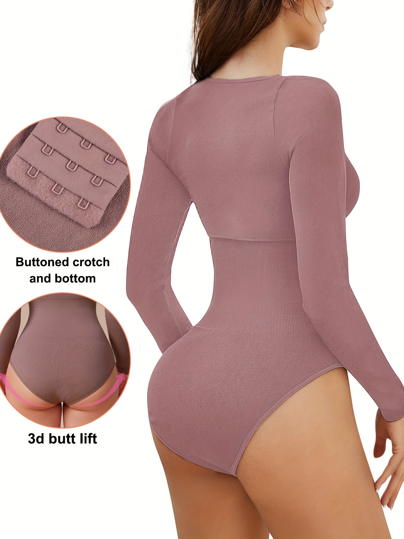 Seamless Solid Shaping Bodysuit Long Sleeve Tummy Control - Temu Canada