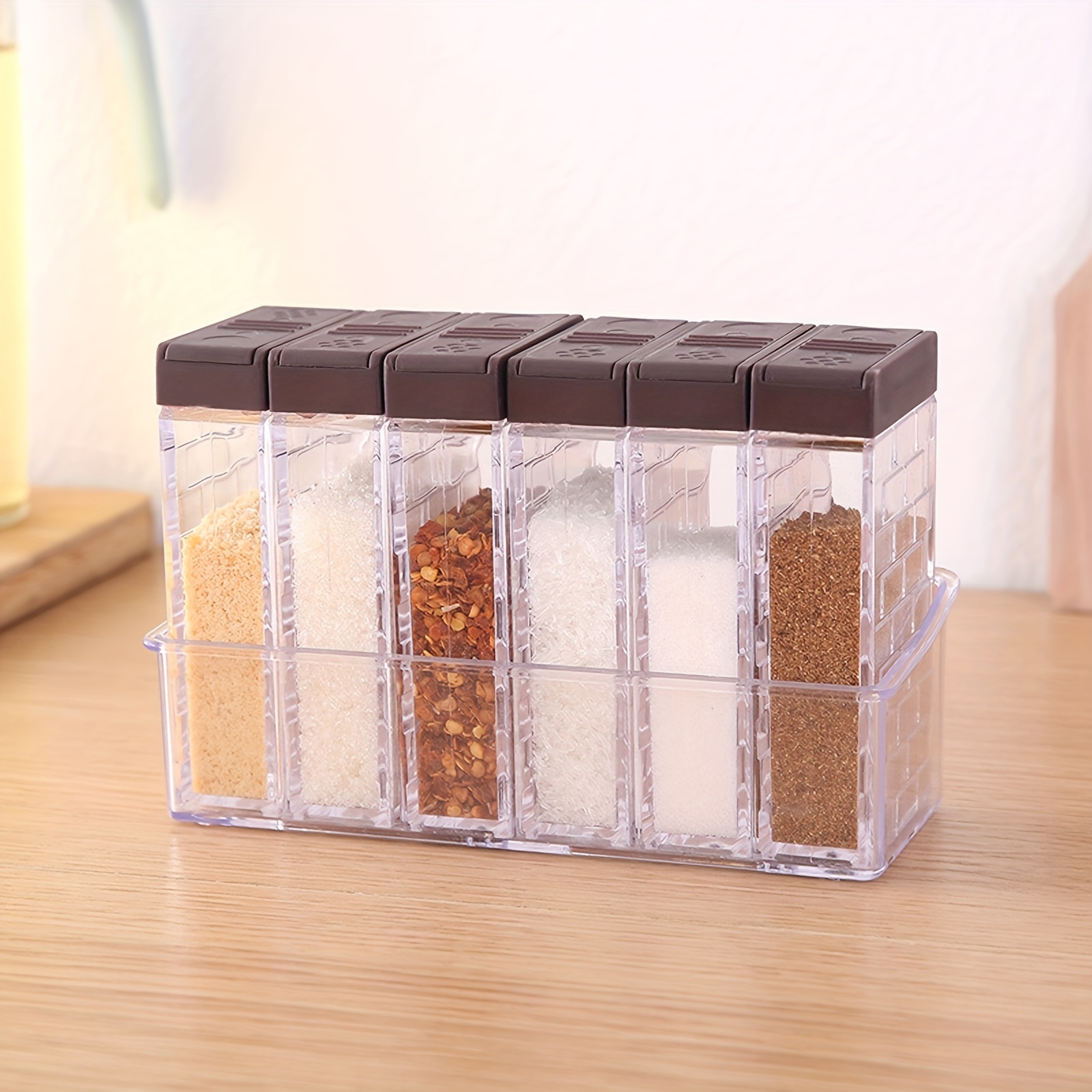 Transparent Spice Box 5 Compartments Spice Jars Flip Empty Spice Dispensers  Spice Container with Lid Compartment