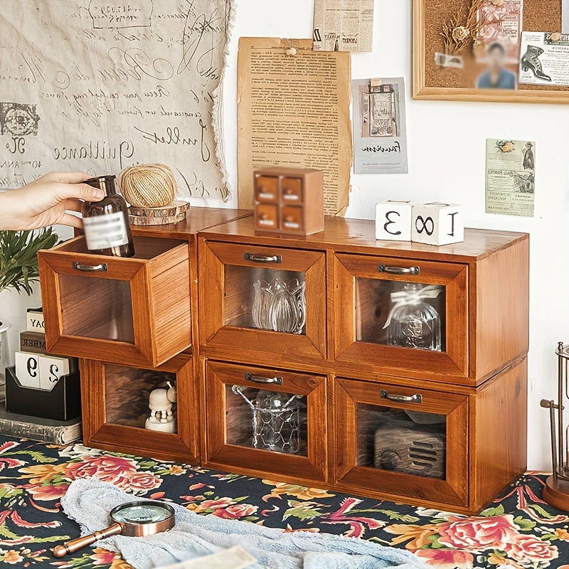 4 Drawer Vintage Storage Box Wooden Desktop Storage Rack - Temu