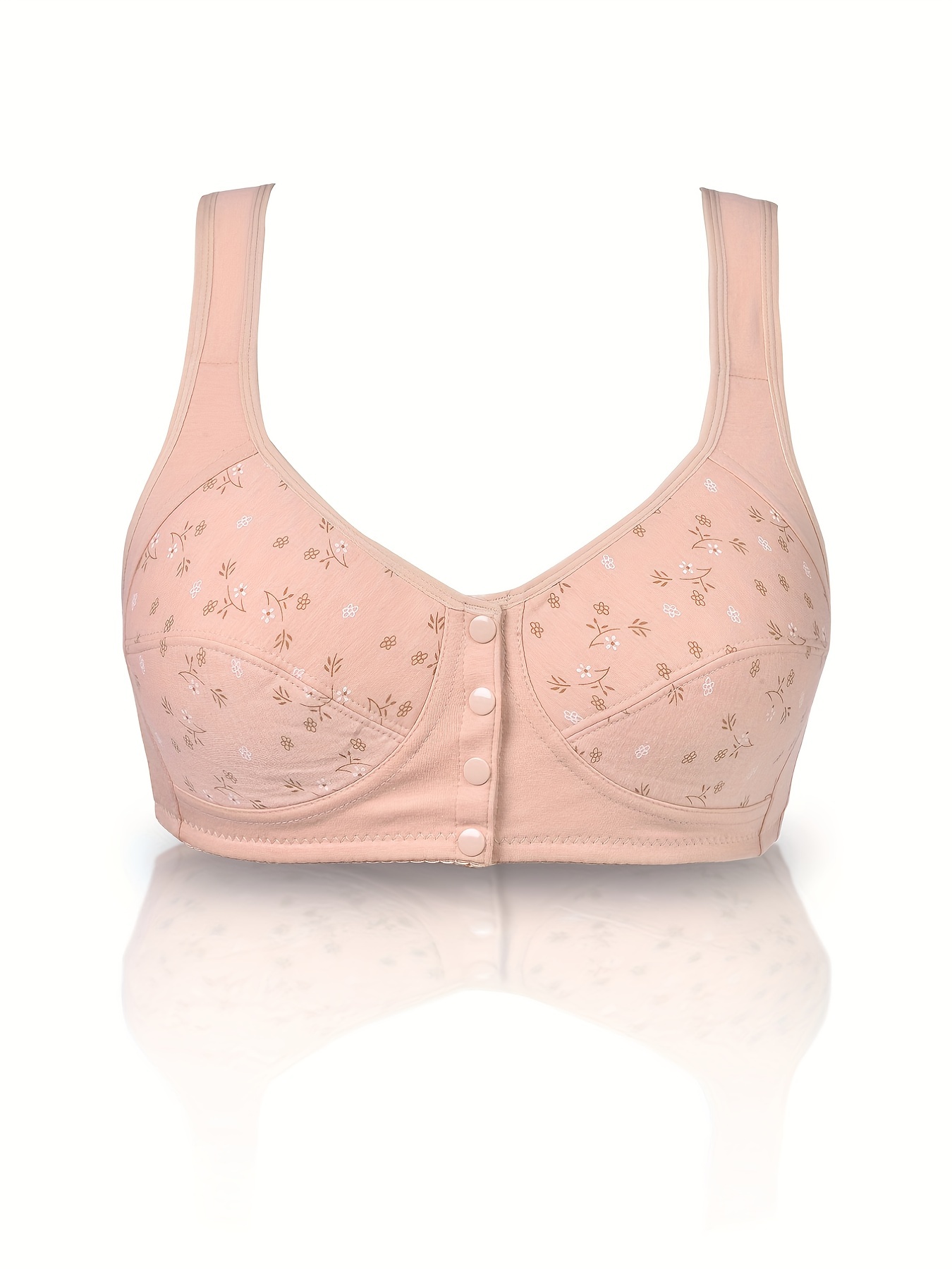 Floral Pattern Wireless Bras Comfy Breathable Button Front - Temu