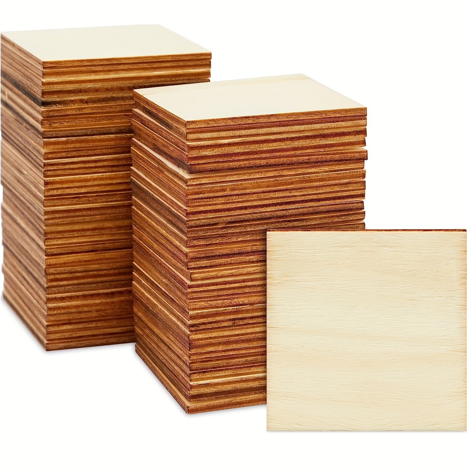 20pcs Unfinished Wood Pieces Wood Board Wooden Squares Cutout Tiles Natural