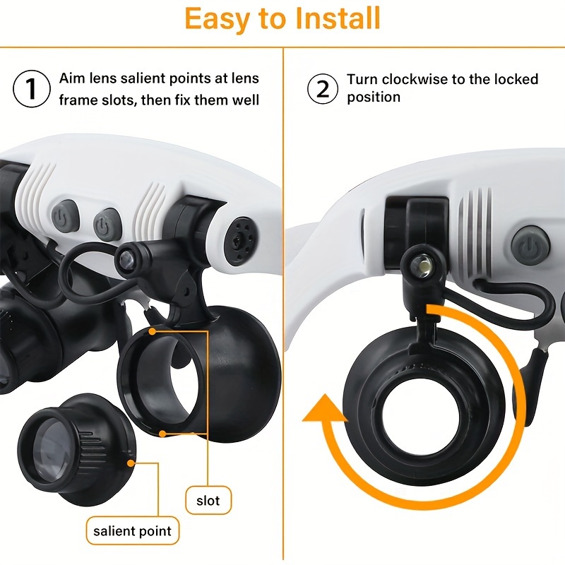 Head Mounted Magnifier With Led Light, Jewelers Loupe Magnifying Glasses  With 8 Interchangeable Lens: 10x/15x/ 20x/25x For Close Work/electronics/eyel