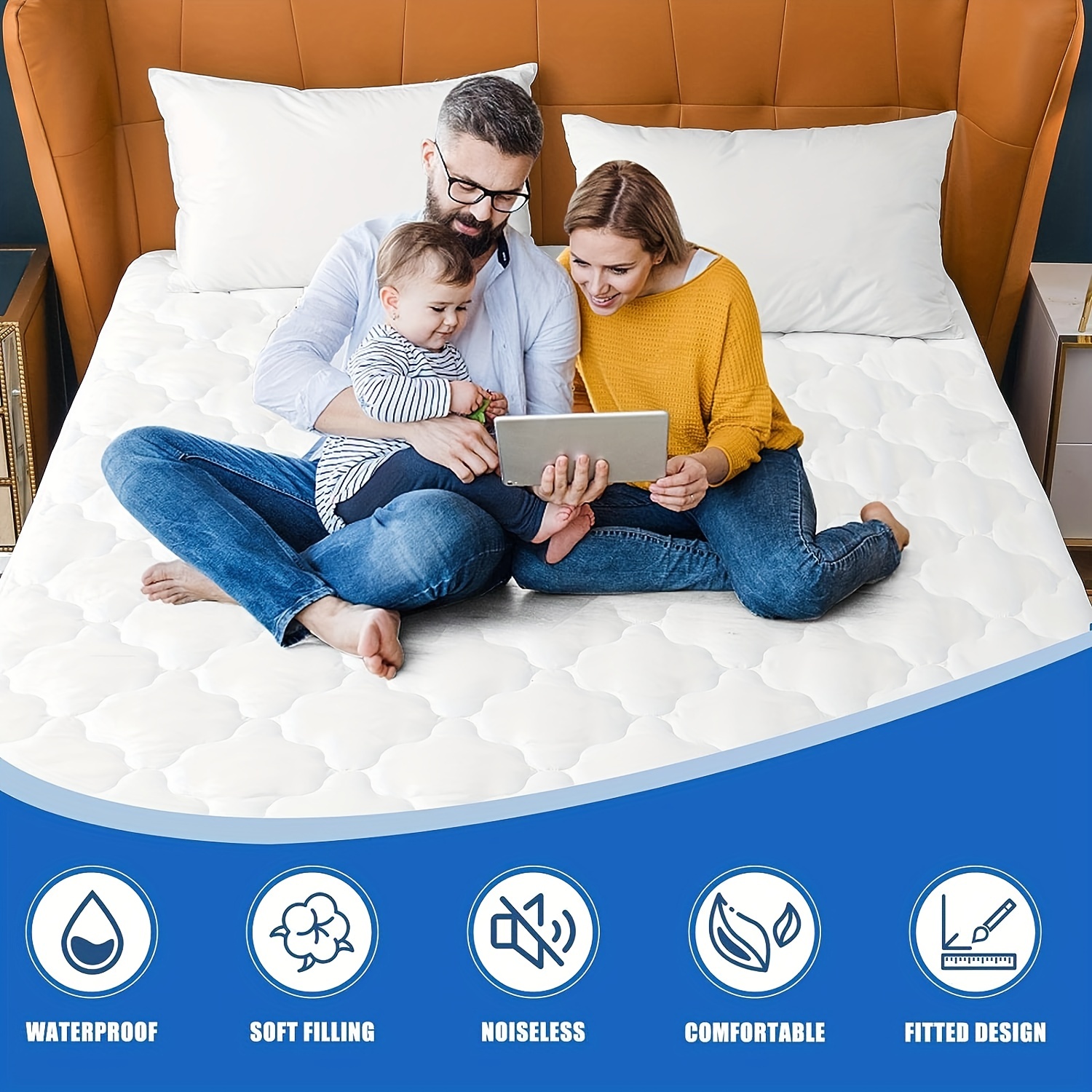 Quilted Mattress Pad Cover Waterproof Mattress Protector Soft