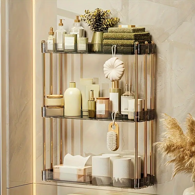 Bathroom Transparent Storage Shelf, Wall-mounted Storage Rack