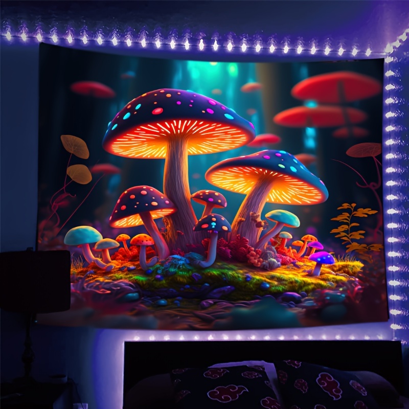 Magic 3d Mushrooms Art Uv Reactive Blacklight Tapestry Alien - Temu