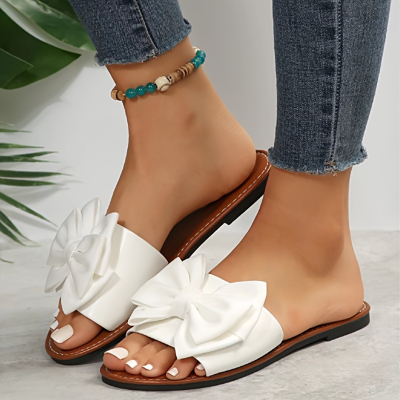 

Women's Bowknot Decor Slide Sandals, Casual Open Toe Flat Summer Shoes, Lightweight Slide Sandals