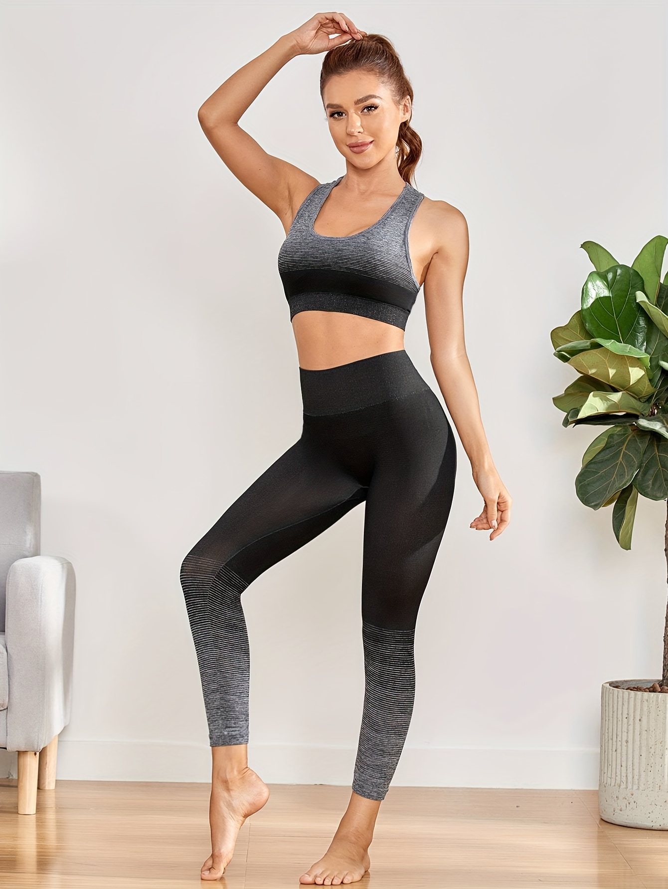 2pcs Fitness Gym Set Sport Bra Top And Skinny Yoga Pants Leggings Wear For  Women