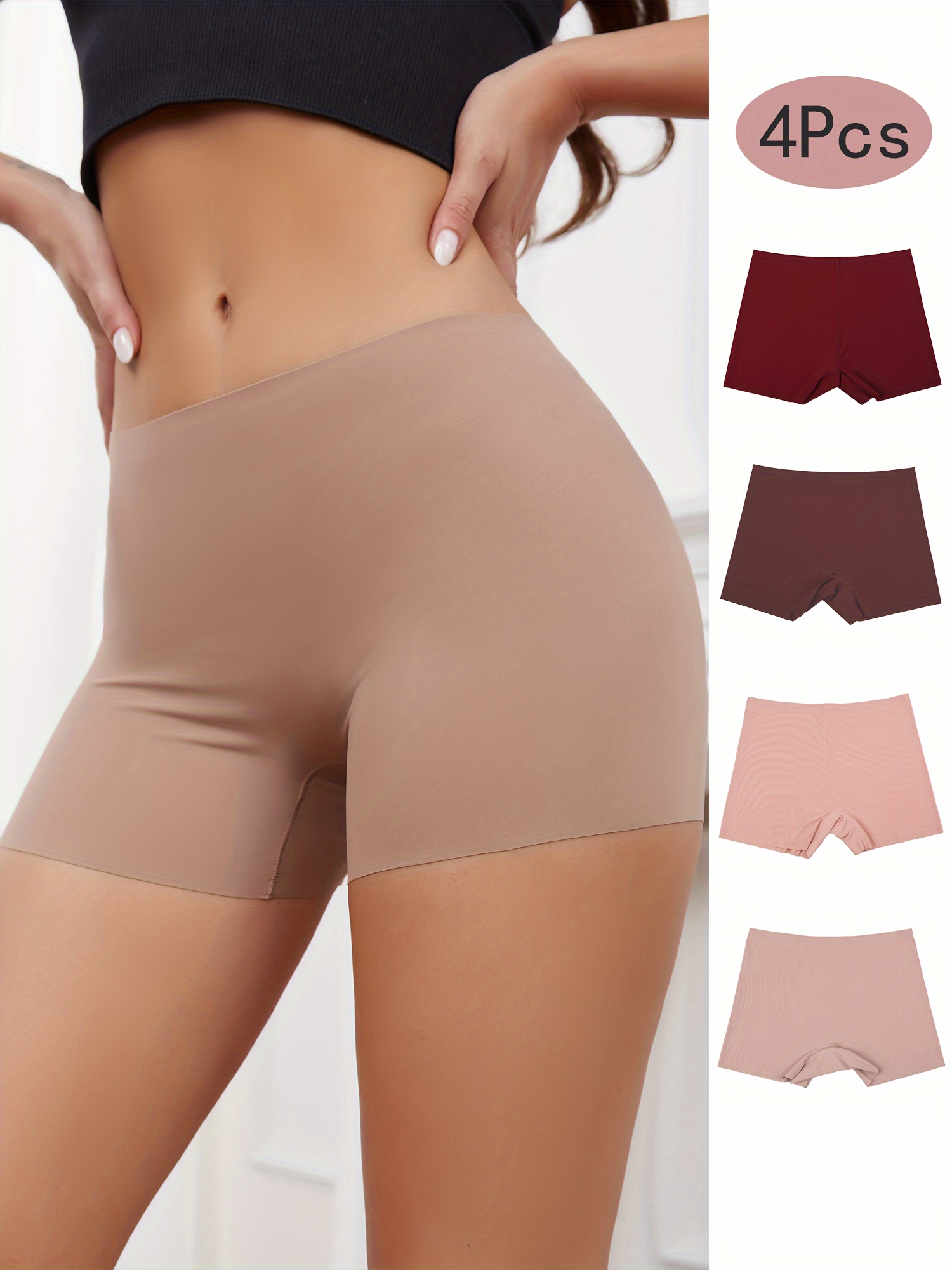 4 adet dikişsiz boyshort külot, yumuşak ve rahat esnek i̇ç çamaşırı külotları, kadınların i̇ç giyim ve i̇ç çamaşırı 0