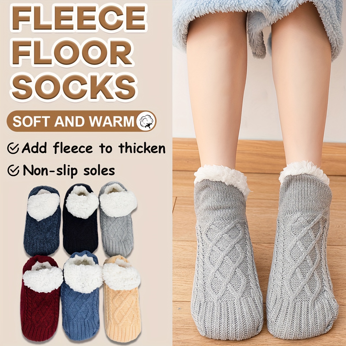 Women Fuzzy Slipper Socks With Grippers, Winter Fleece Fluffy Non