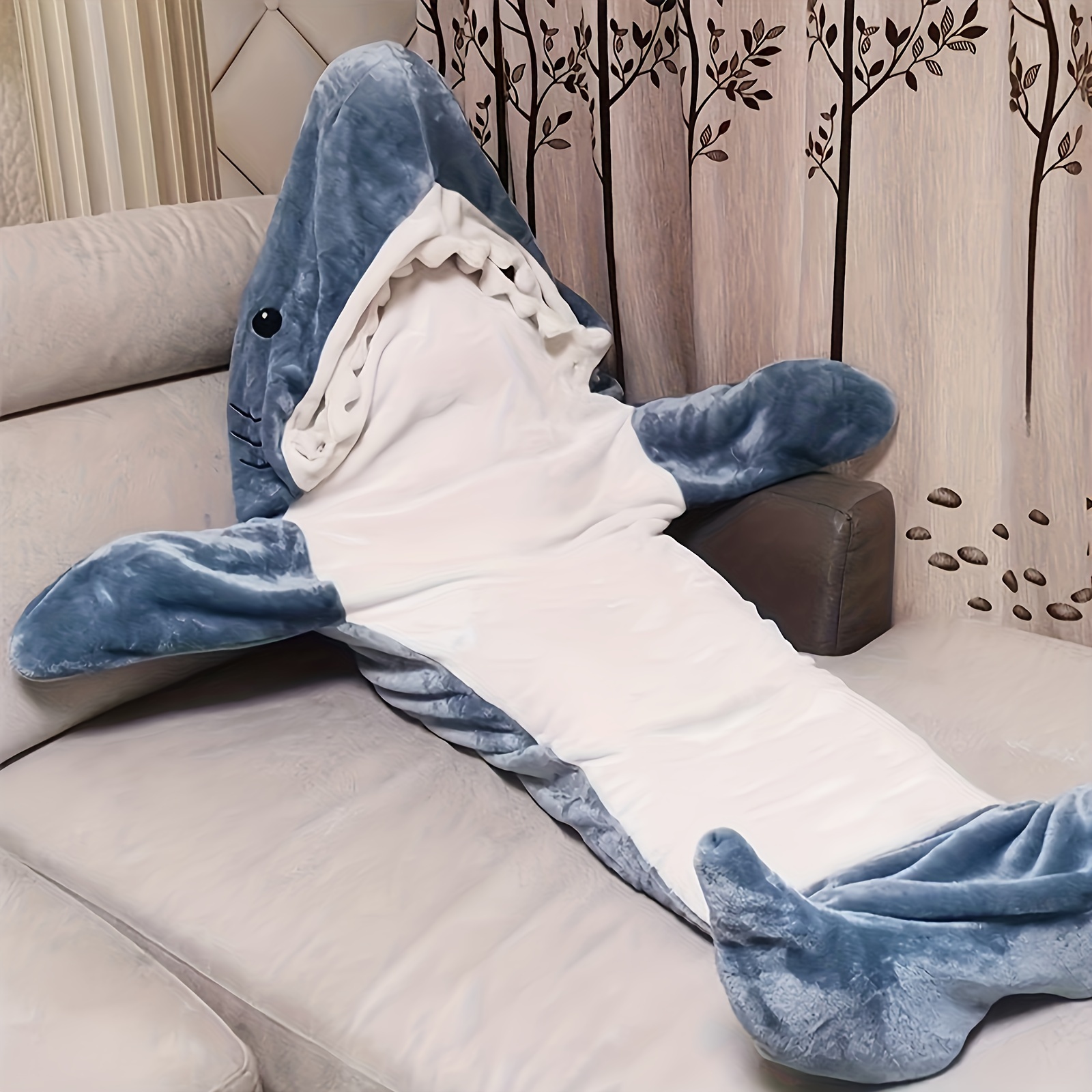  Manta de tiburón, manta de tiburón con capucha, manta de dormir  para el hogar, manta con forma de tiburón, saco de dormir suave con cola de  animal, manta de una pieza