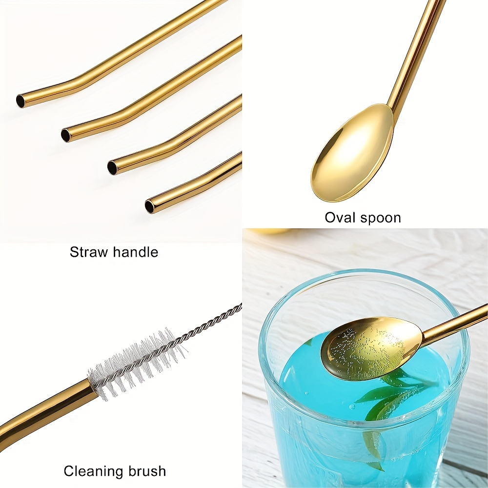 2pcs/set Stainless Steel Spoon Straws, Coffee Stirrer, Reusable