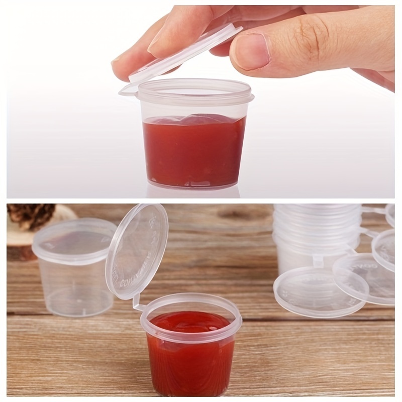 50 Small Plastic Sauce Cups Food Storage Containers Clear Boxes 25ml 40ml  50ml