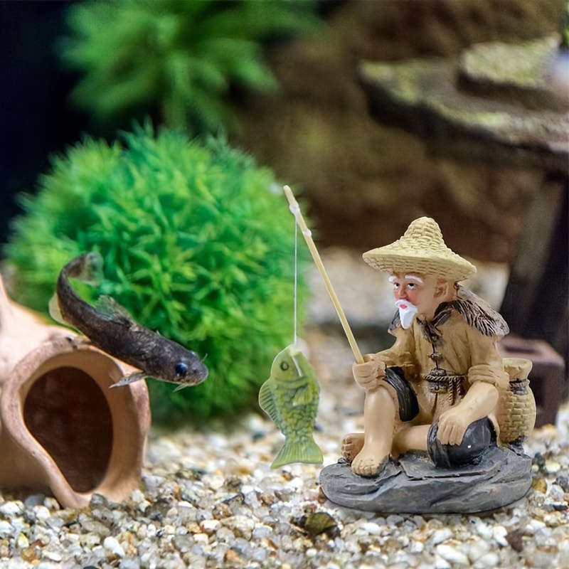 1 Pack, Old Man Fishing Miniature Figurines For Micro Aquarium Landscape  And Fish Tank Decorations Bonsai Kitten Craft Garden Outdoor Status Patio  Law
