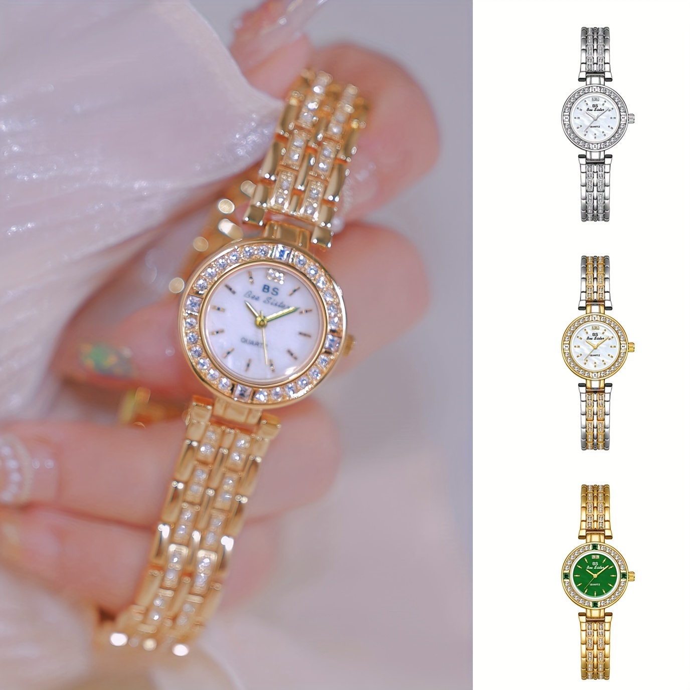 Mode 5pcs Set Frauen Uhren Luxus Magnet Schnalle Blume Strass Uhr Damen  Armband Armband Set