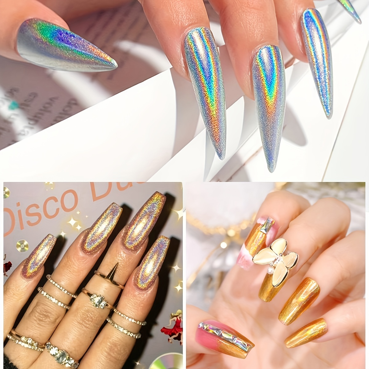 Silver Holographic Nail Powder Glitter Rainbow Nails Holo Effect
