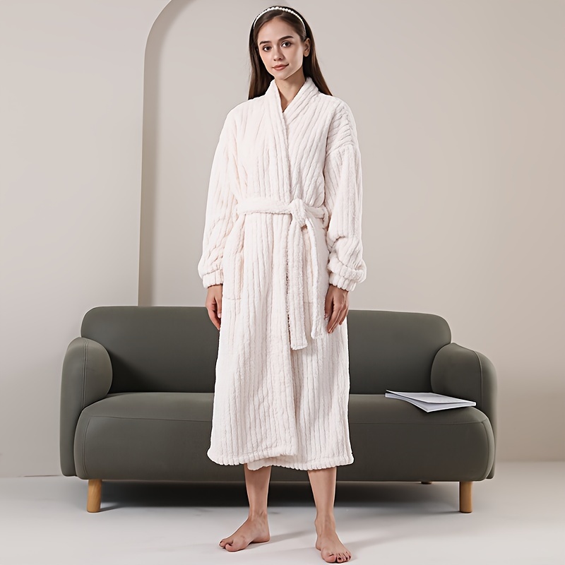 Women's Bathrobe Thickened Long Sleeve Bathrobe Soft - Temu