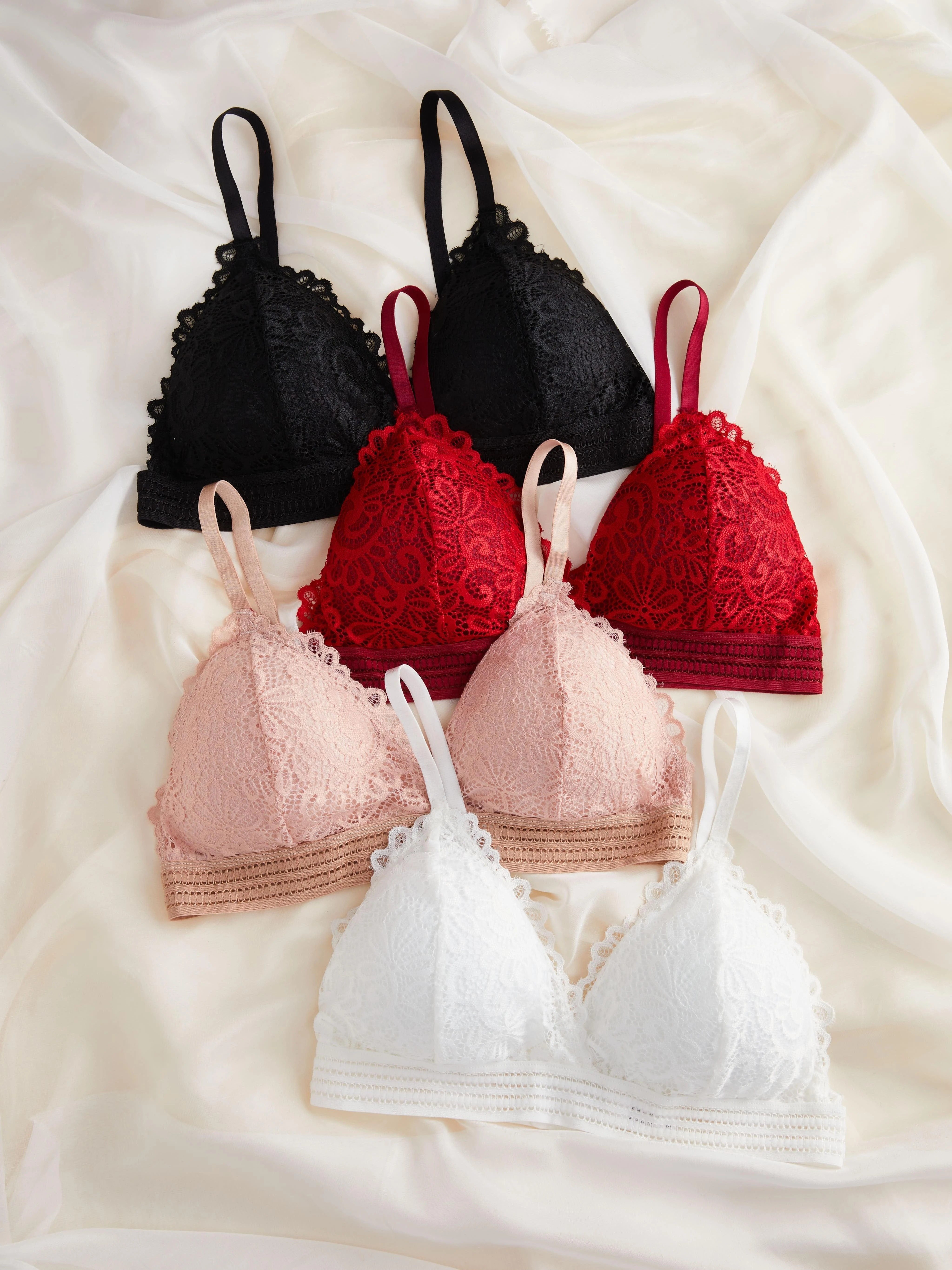 Comfortable Lace Pattern Paded Triangle Bras Breathable Thin - Temu