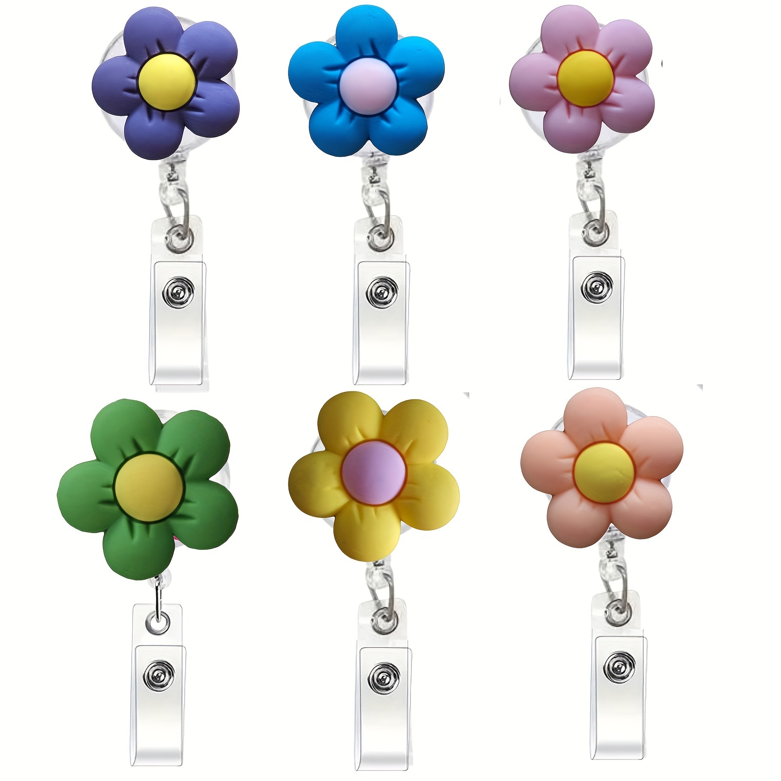 Colorful Resin Flower Button Card Clips Retractable Badge - Temu