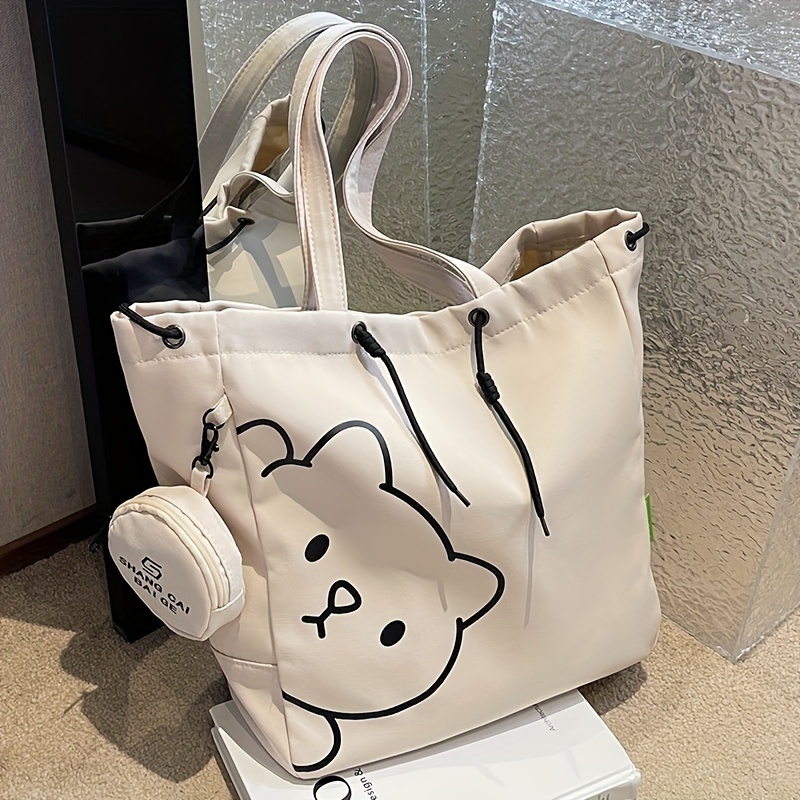 Simple Cartoon Bear Canvas Shoulder Bag Versatile All match - Temu