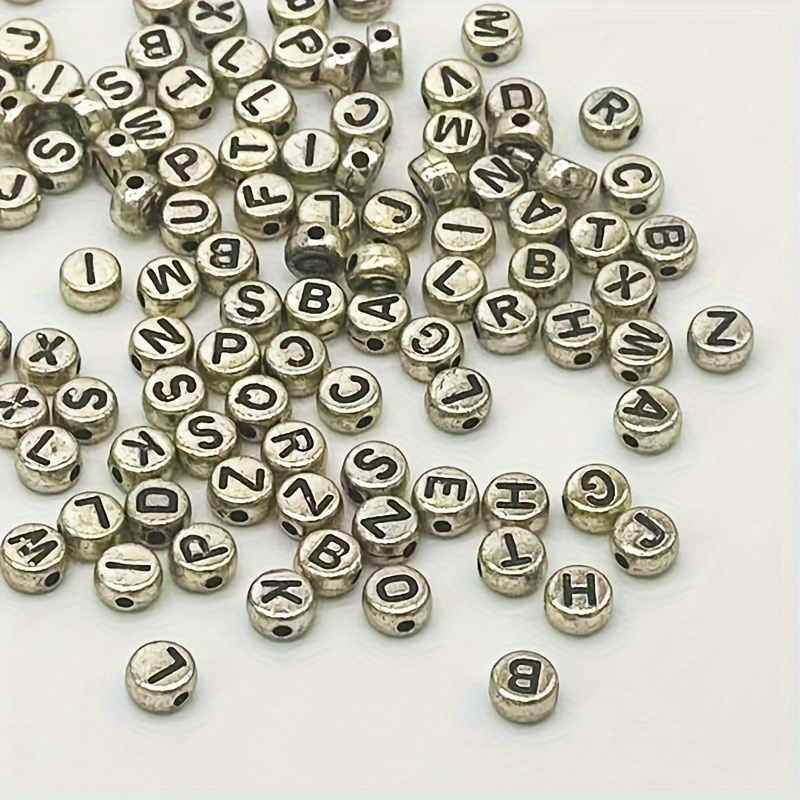 100pcs Square-shaped Retro Silver Letter Beads Diy For Bracelet