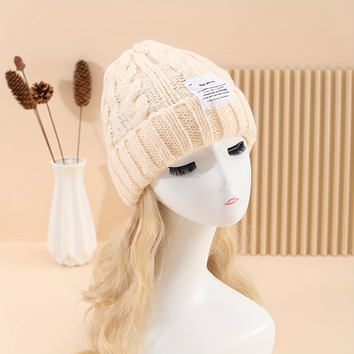 Gorro Invierno Mujer Pompones Gorro Lana Bordado Letras - Temu