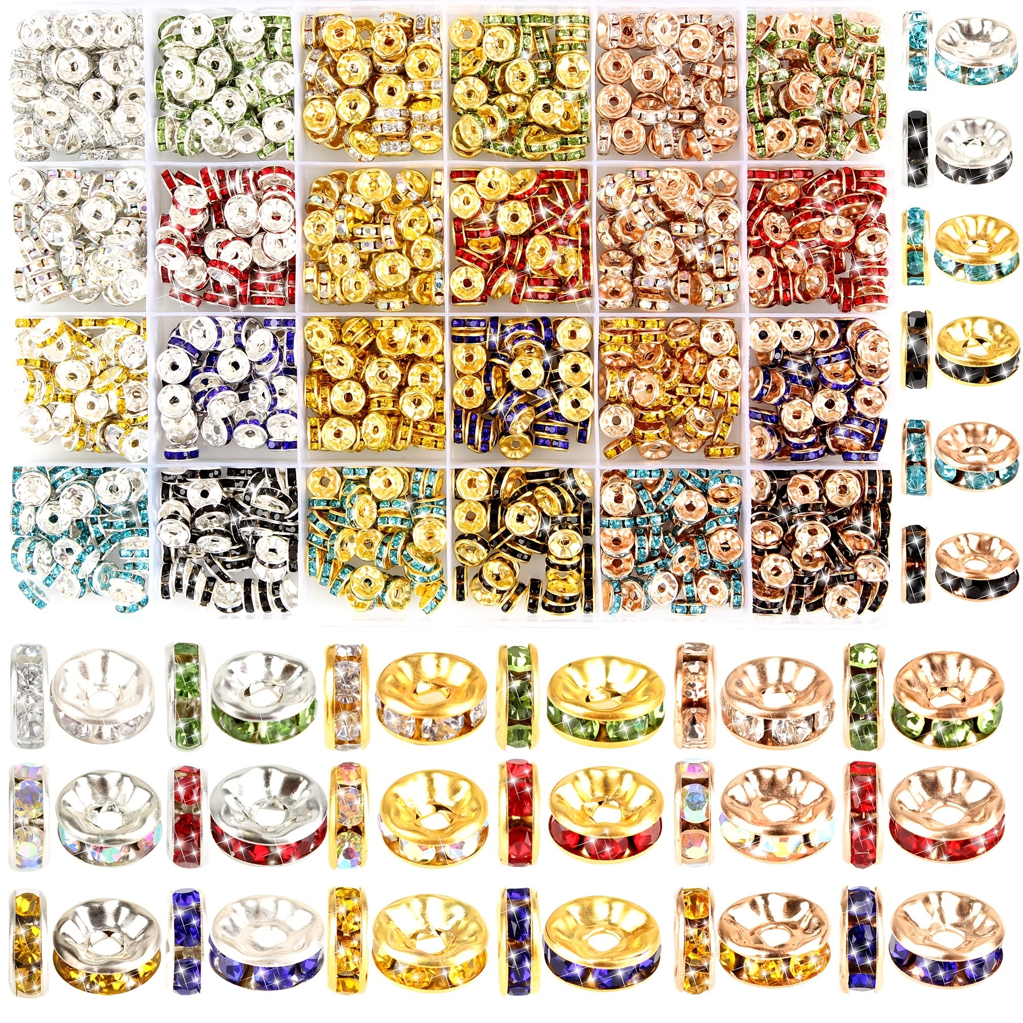 

1440pcs 24 Colors 8mm Rhinestone Spacer Beads Fashion For Diy Bracelets Necklaces Beaded Crafts Small Business Jewelry Making Supplies
