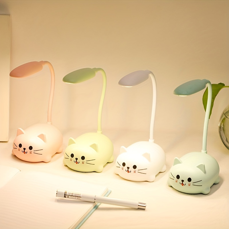  Lámpara para niños, lámpara de escritorio LED para niños,  bonita lámpara de gato kawaii, accesorios de escritorio flexible, cuello de  cisne para el cuidado de los ojos, caricaturas, lámpara de 